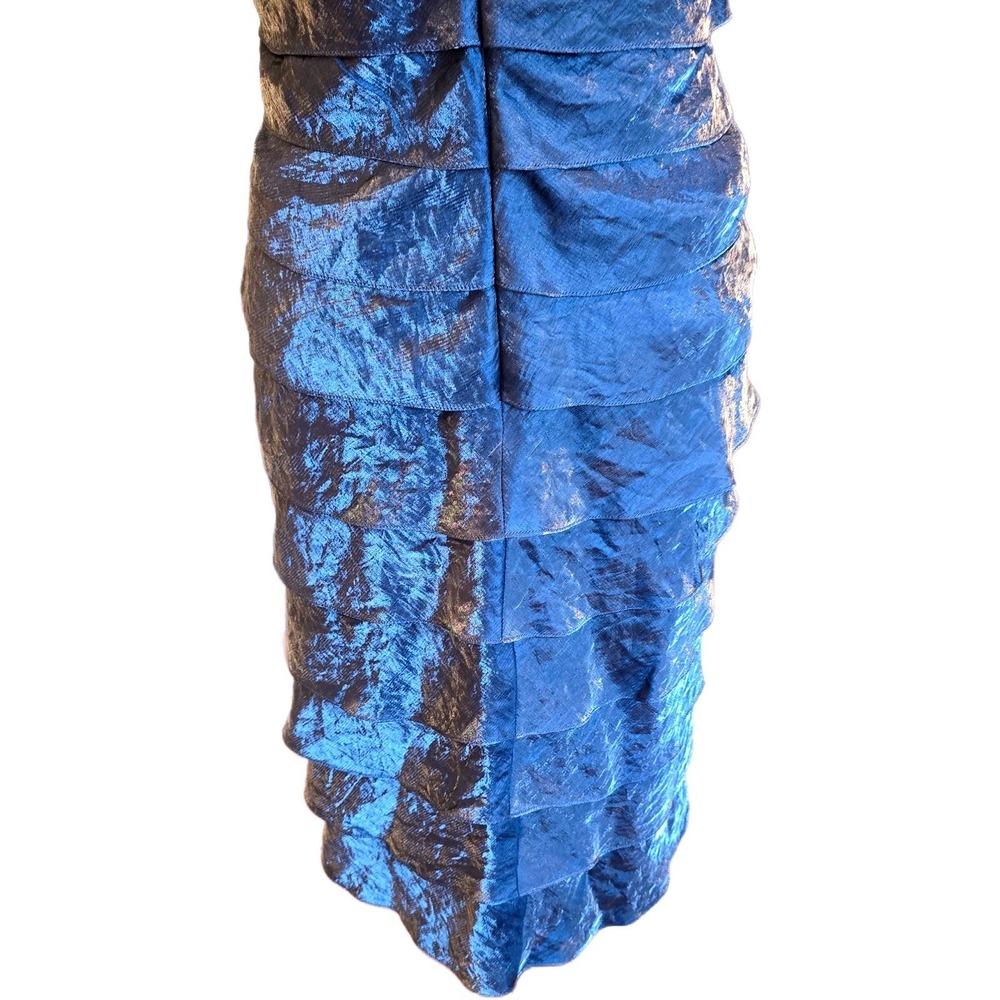 Adrianna Papell Shutter Pleat Tiered Dress Size 12 Metallic Slate Blue Cocktail - Picture 5 of 11